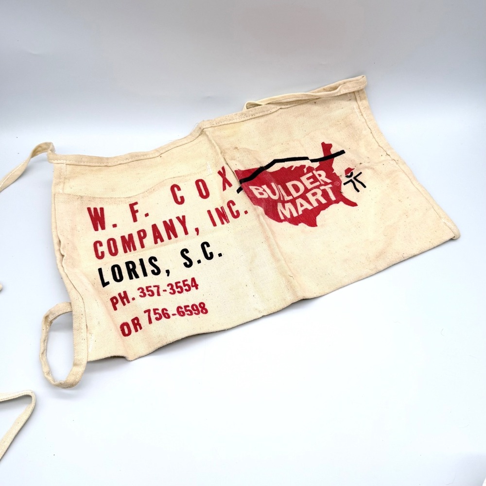 W.F. Cox Company Builder Mart Vintage Canvas Tool Apron Loris SC Two Pocket #1